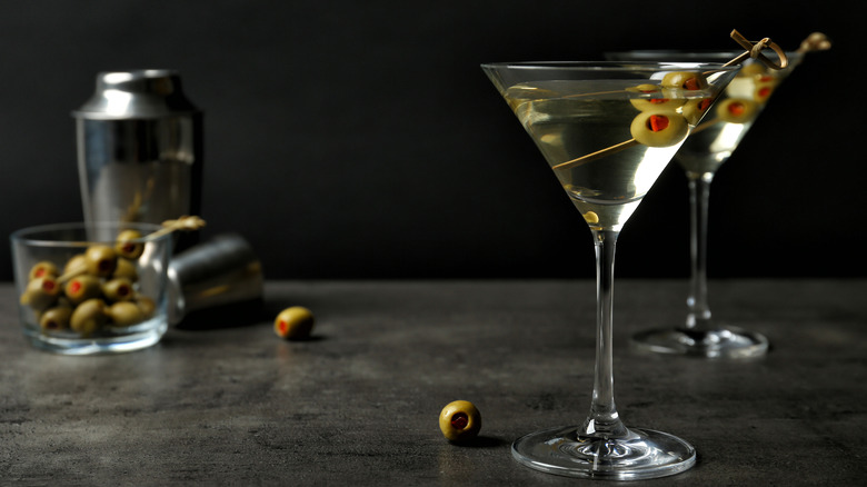 Martinis garnished with olives