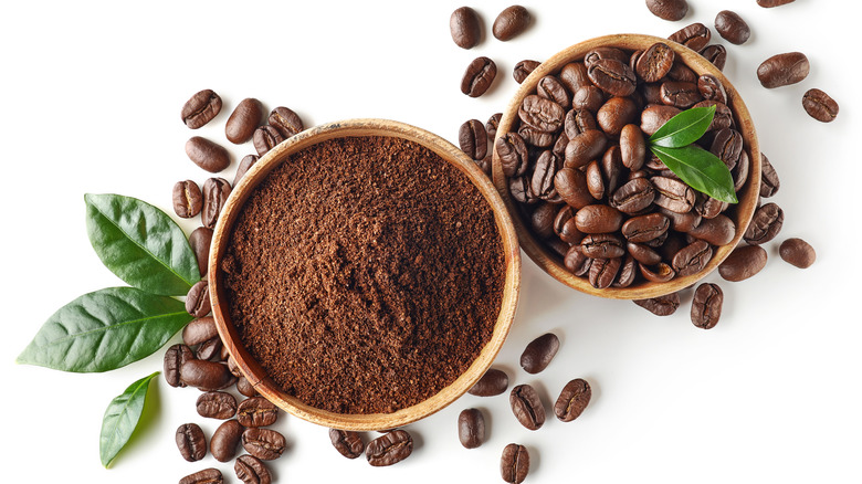 Coffee grounds and beans