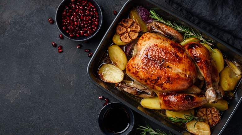 Roast chicken with pomegranate seeds