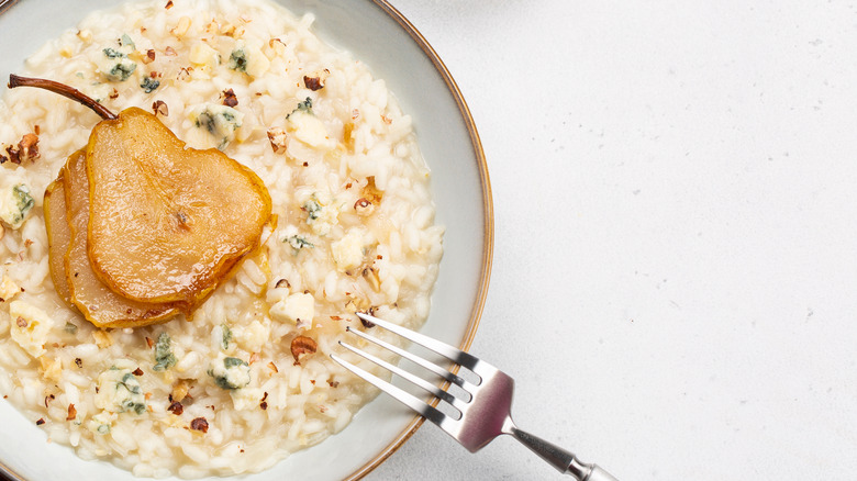 Risotto on plate with fork