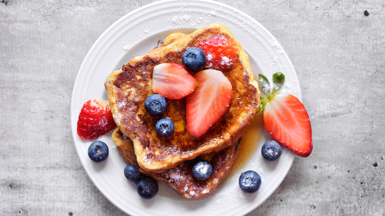 French toast plated with fruit