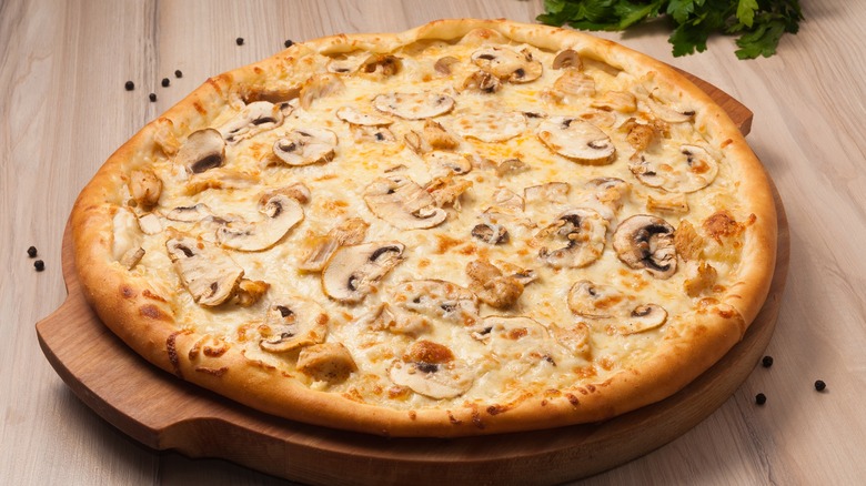 Mushroom-covered pizza