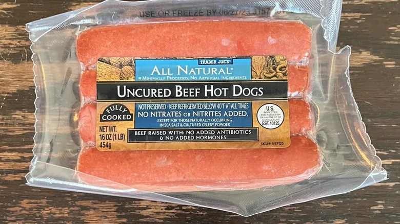 packet of uncured beef hot dogs from Trade Joe's