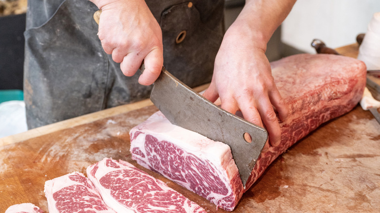 butcher chops striploin steaks