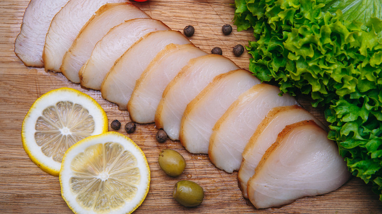 Fillet slices of escolar fish.
