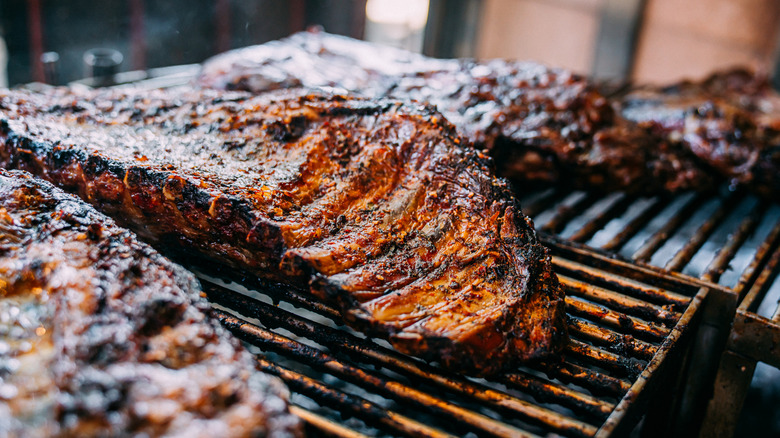 slab of ribs on the grill