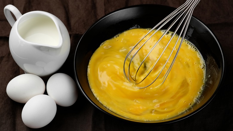 Whisking eggs in a bowl