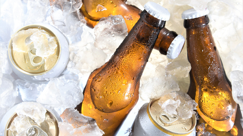 packaged beers on ice