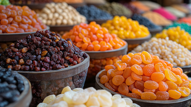 bowls of various dried fruits