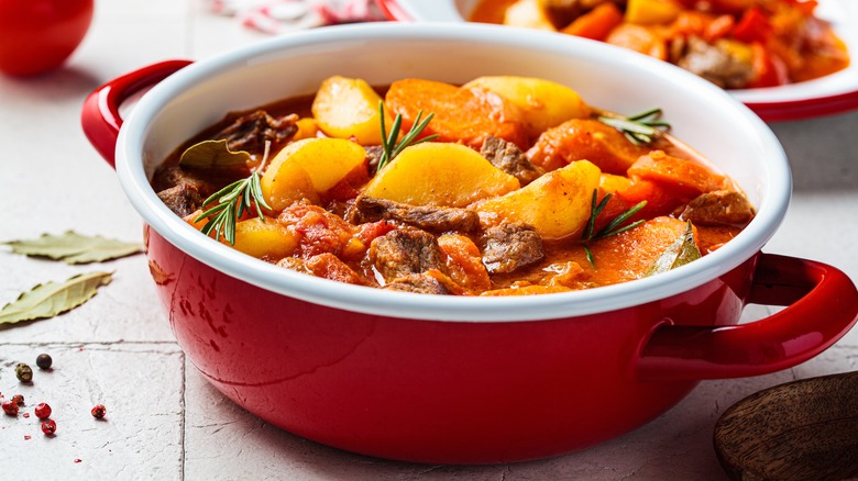 Beef stew in a dutch oven
