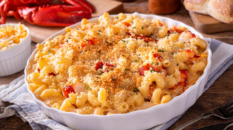lobster mac and cheese in a bowl