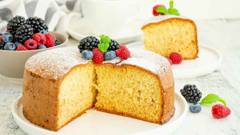 Sponge cake with slice cut out 