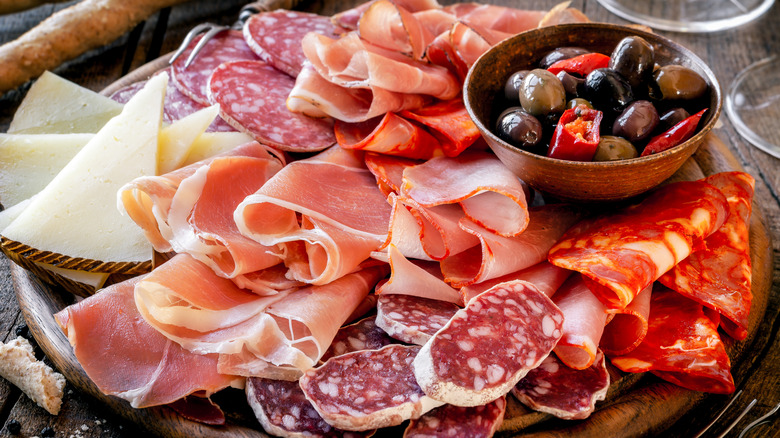 platter of cured meat