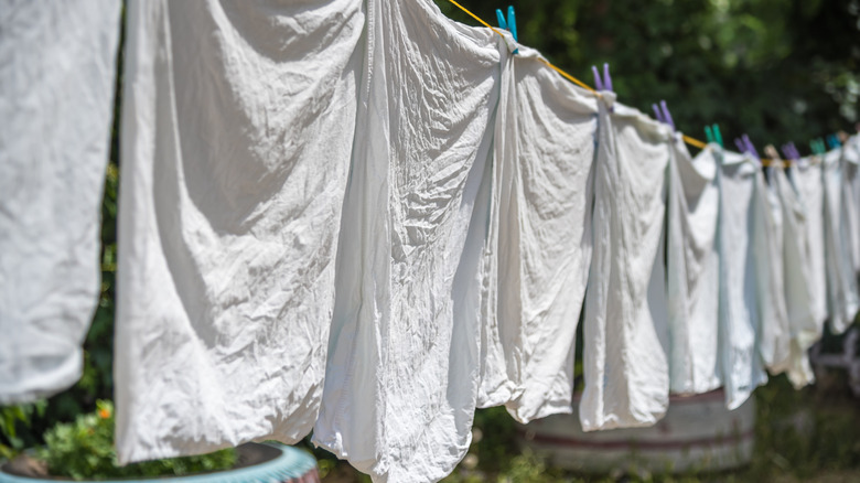 Pillowcases hanging out to dry