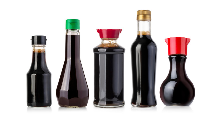 Soy sauce in different bottles