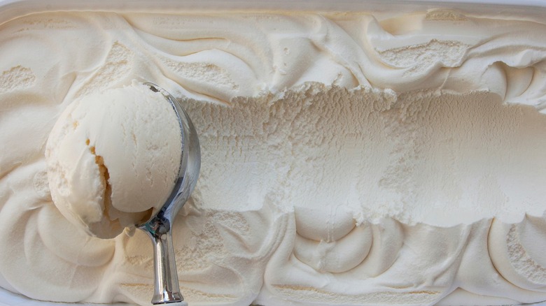 vanilla ice cream scooped with spoon