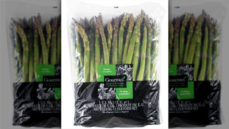 A bag of package asparagus from Costco.
