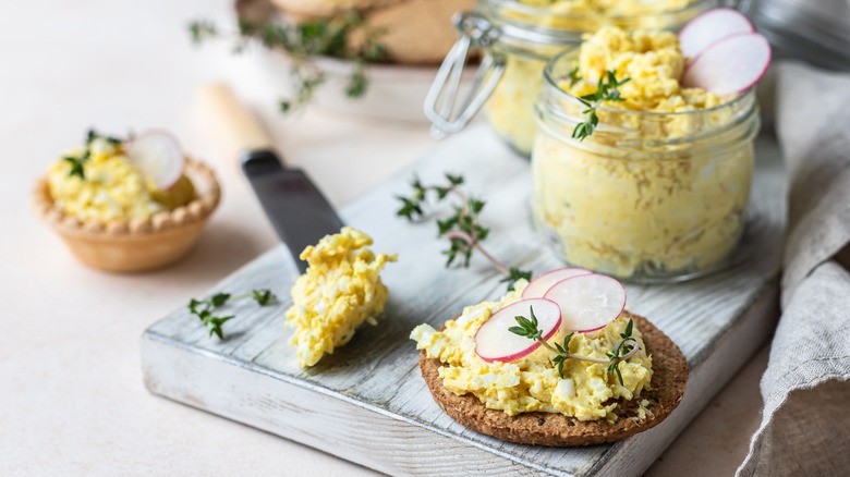 egg salad spread on cracker
