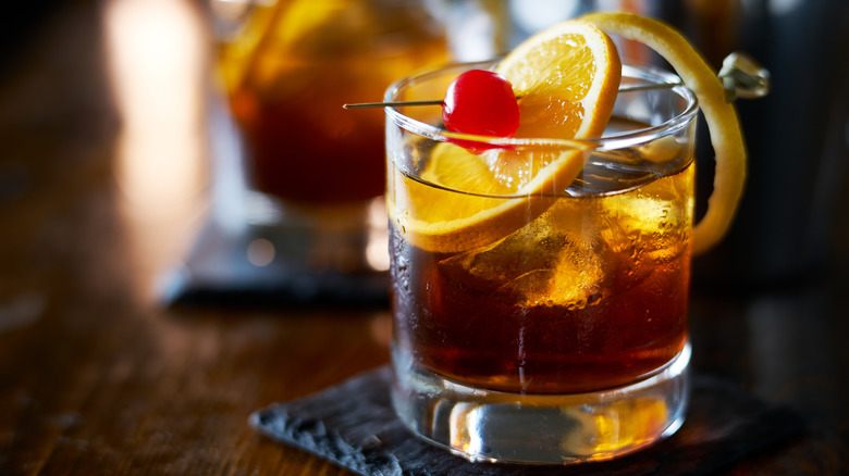 An Old Fashioned with fruit garnish
