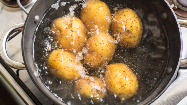 Pot of boiling potatoes
