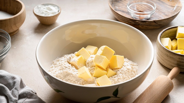 butter and flour in bowl.