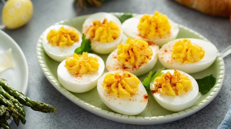 plate of deviled eggs