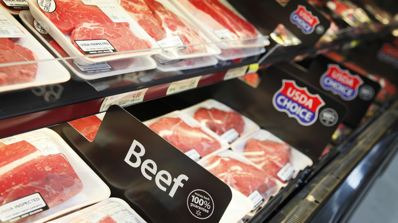 Packaged beef in Walmart coolers