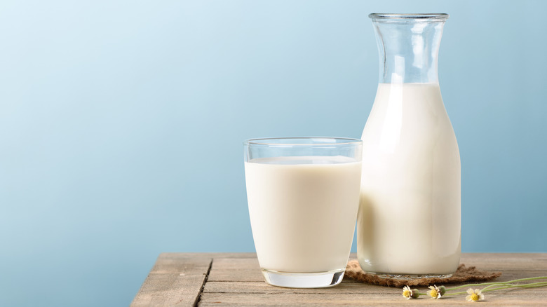 Milk in glass and carafe