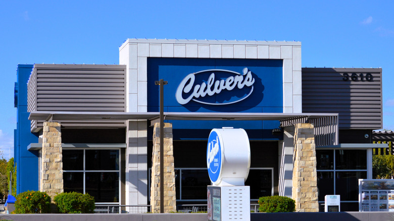 Storefront of Culver's with the signature blue-and-white logo