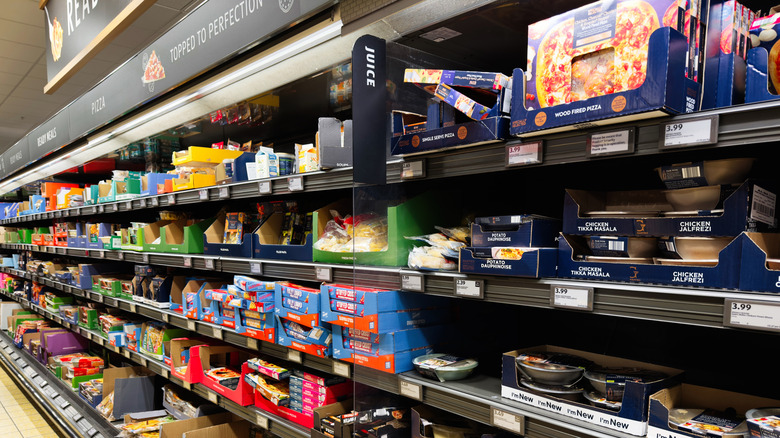 Aldi store shelf stocked with food items