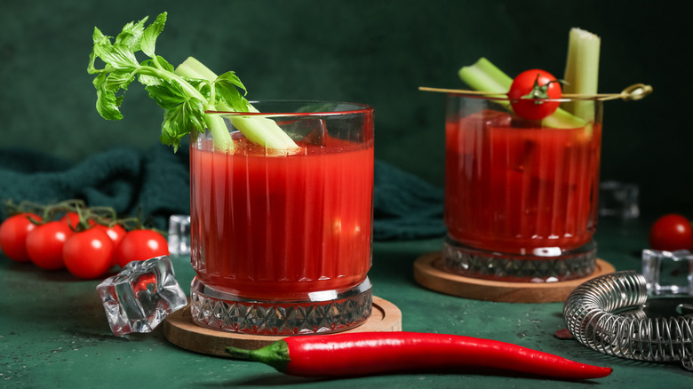 Bloody Mary cocktails with celery