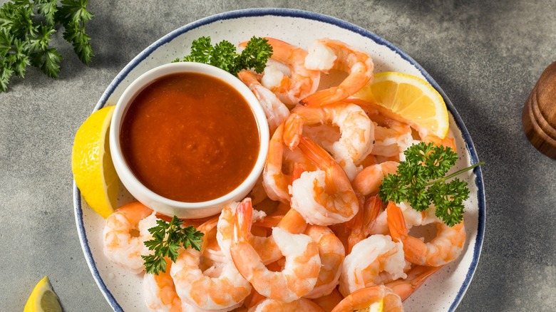 Cocktail sauce and shrimps