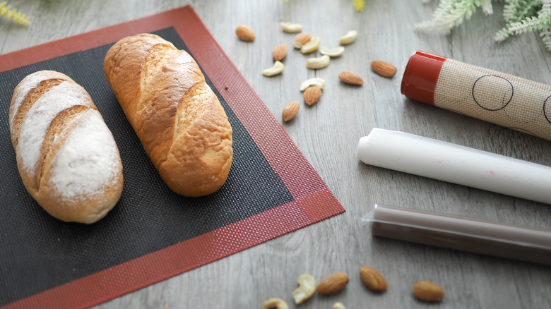 fresh bread on silicone baking sheets