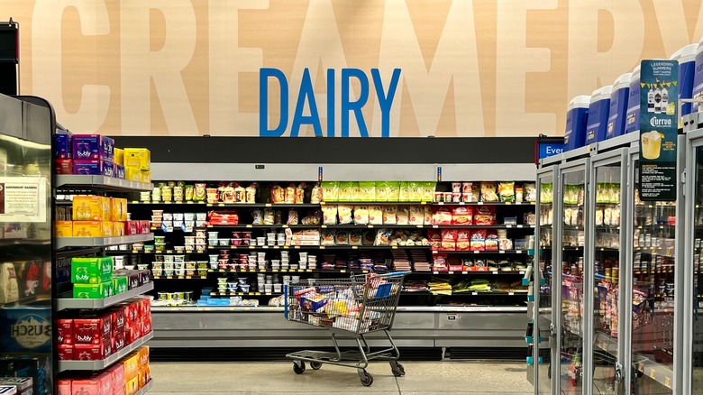 Dairy Department Aisle Signage Wording Sign Display In Walmart Grocery Store Section Food