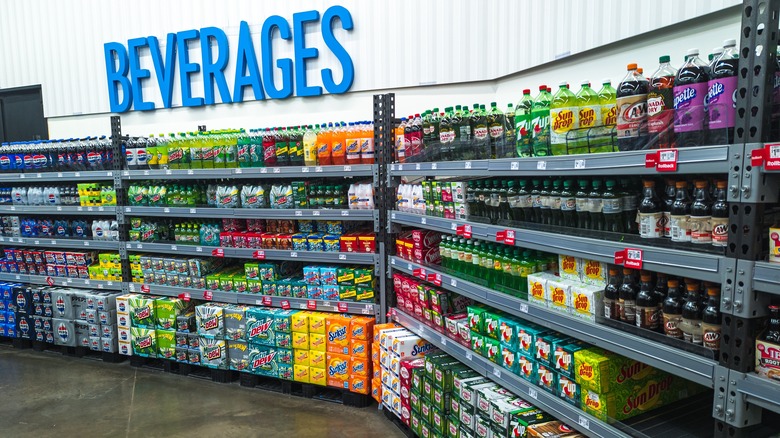 Soda Beverages Aisle Products on Shelf at Walmart Supermarket Supercenter Grocery Food Store