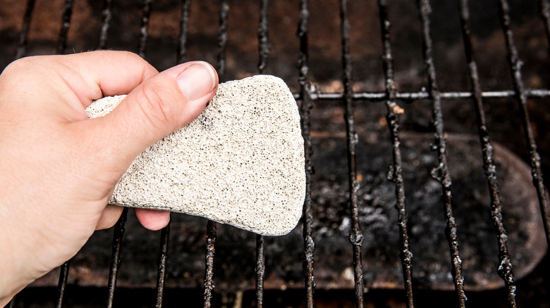 Grill cleaned with pumice stone