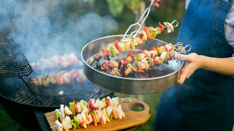 Outdoor cooking with kebabs