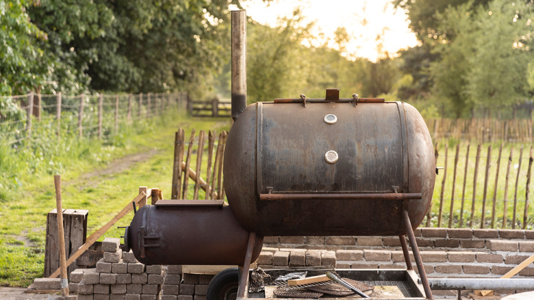 Outdoor smoker for cooking meats