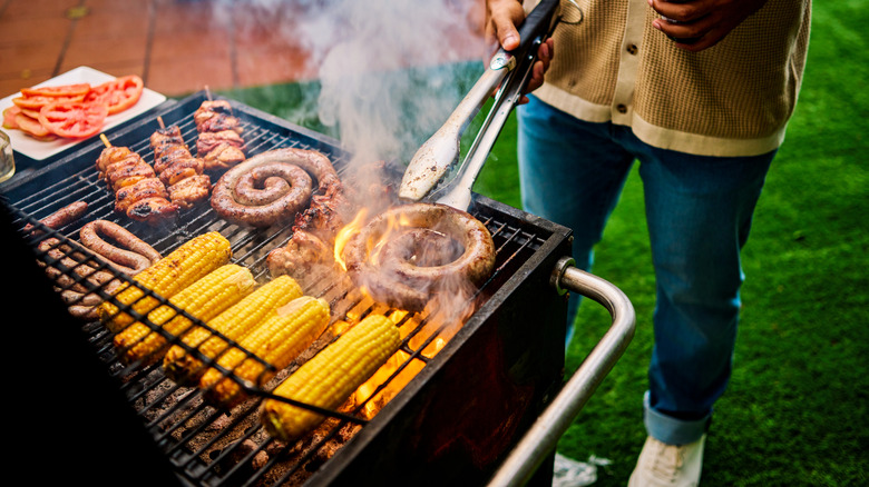 Cooking on wood bbq grill