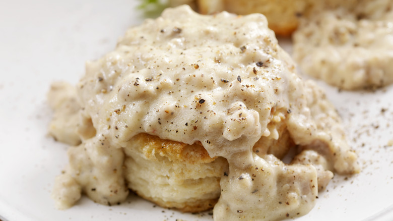 sausage gravy on a biscuit