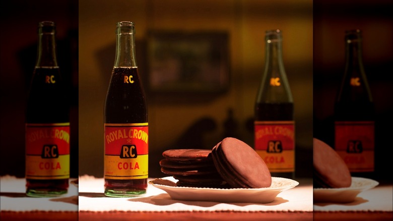 Vintage Royal Crown RC Cola bottle with MoonPies on plate