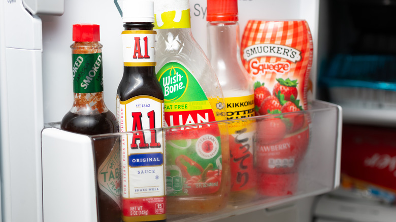 steak sauce sitting in fridge