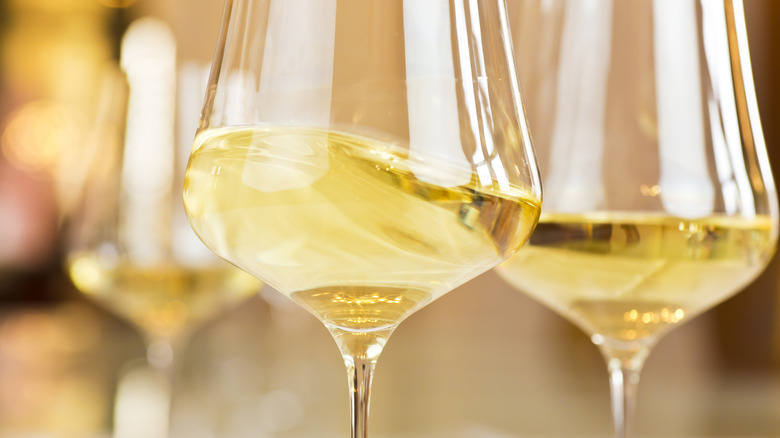 close up glasses of white wine