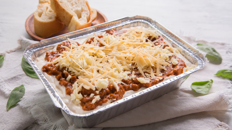frozen lasagna in tray