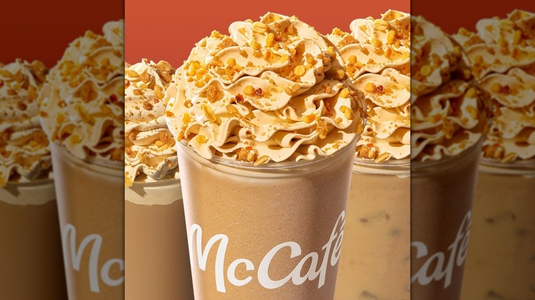 McDonald's Caramel Apple Pie coffee drinks with whipped cream and crumble topping
