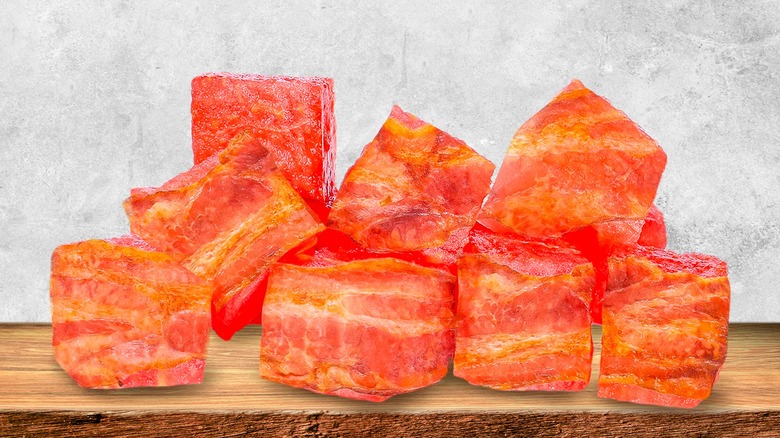 bacon-wrapped watermelon chunks 