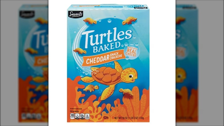 Savoritz Turtles Baked Cheddar Snack Crackers with white background