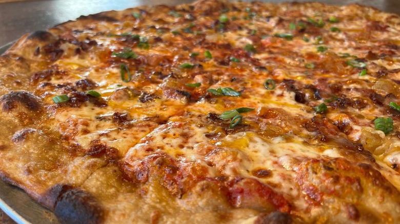 Wood-fired cheese pizza with green onions