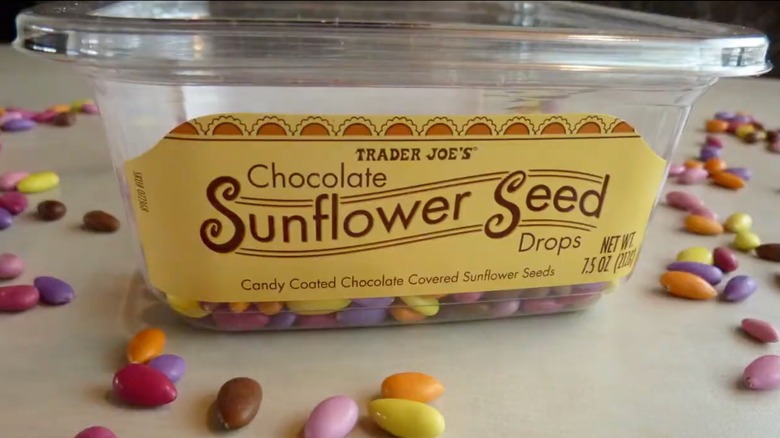 Chocolate-covered sunflower seeds on table