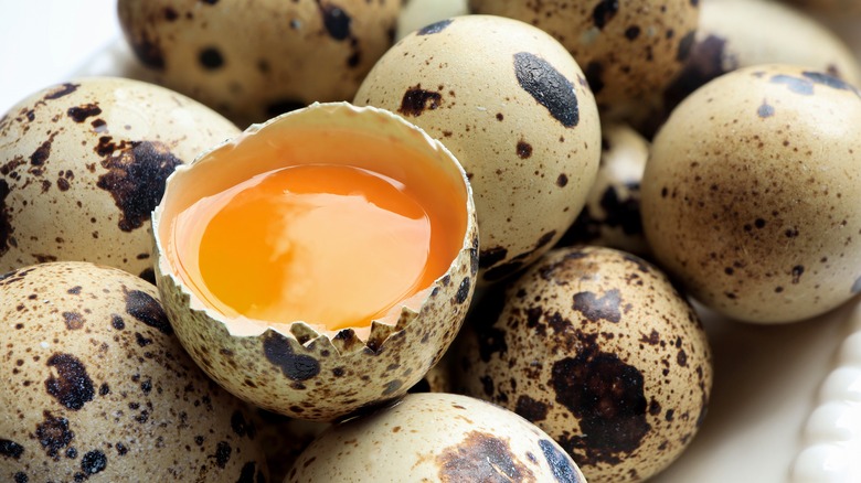 cracked and whole quail eggs